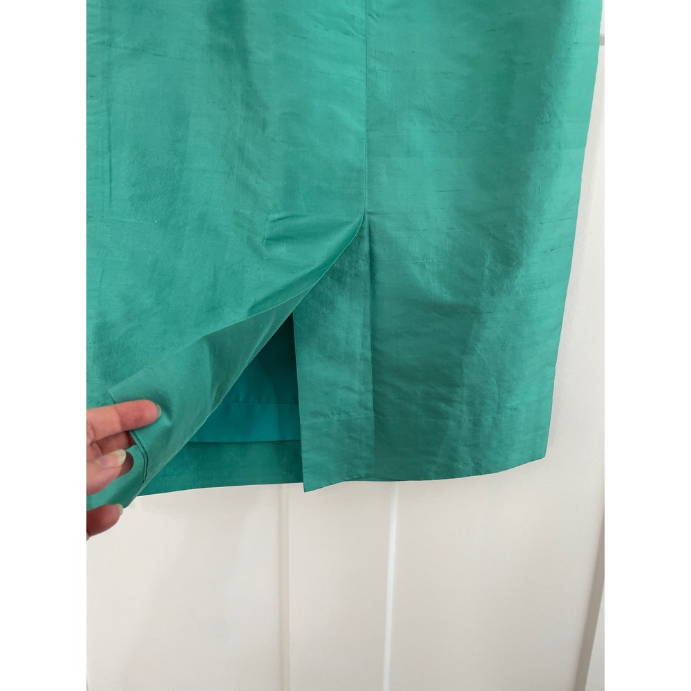 Jim Thompson Vintage Emerald Green 100% Thai Silk Pencil Midi Skirt Size 10 - Picture 9 of 9